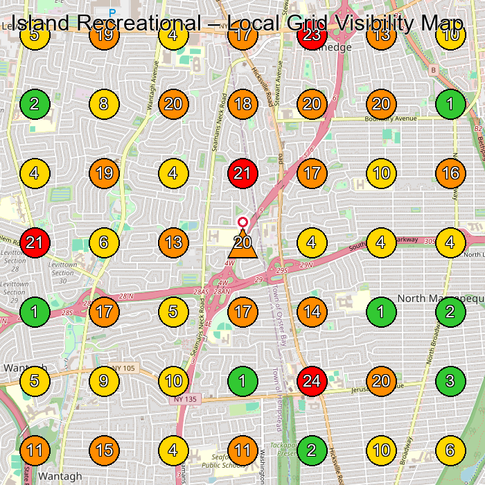 Island Recreational Swimming Pool Supply Store GeoGrid ranking map for Massapequa NY